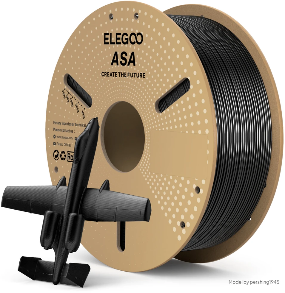 Elegoo ASA 1.75mm 1kg juodas plastikas 3D spausdinimui