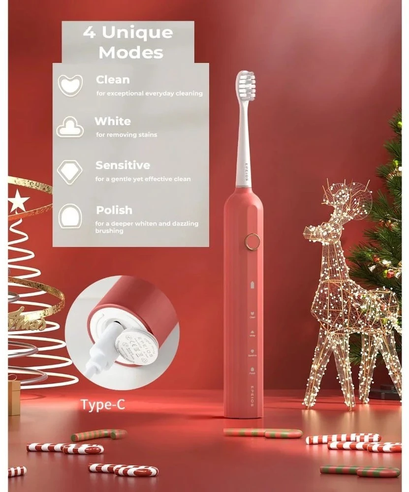 Elektrinis dantų šepetėlis EPEIOS EPET003 Sonic, raudonas