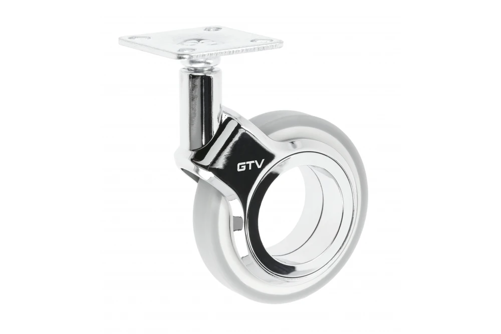 Furniture roller GTV GIRA, H=107 mm, dia75 mm, without brake, plastikas + steel, chrome + gr