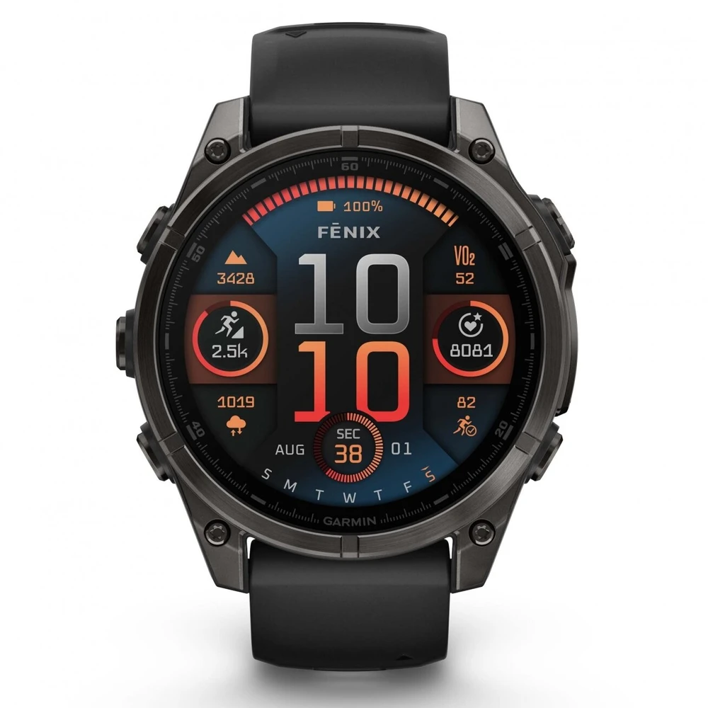 Garmin Išmanusis laikrodis Fenix 8 – 47 mm, AMOLED Sapphire, Pilkos anglies spalvos DLC titanas su juodai pilkos spalvos
