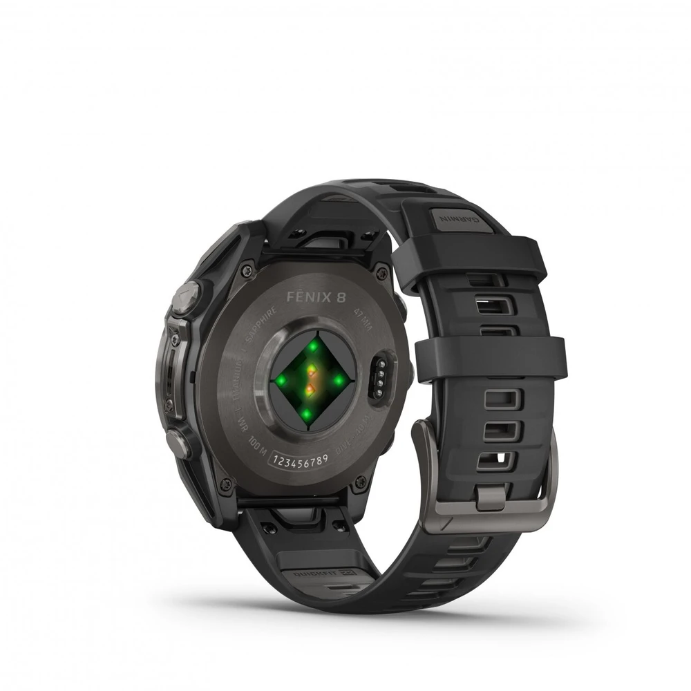Garmin Išmanusis laikrodis Fenix 8 – 47 mm, AMOLED Sapphire, Pilkos anglies spalvos DLC titanas su juodai pilkos spalvos