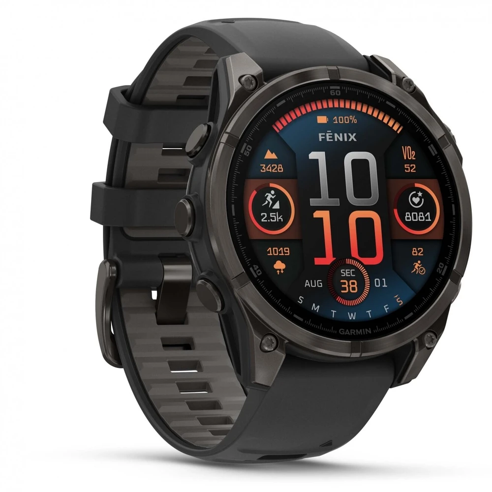 Garmin Išmanusis laikrodis Fenix 8 – 47 mm, AMOLED Sapphire, Pilkos anglies spalvos DLC titanas su juodai pilkos spalvos