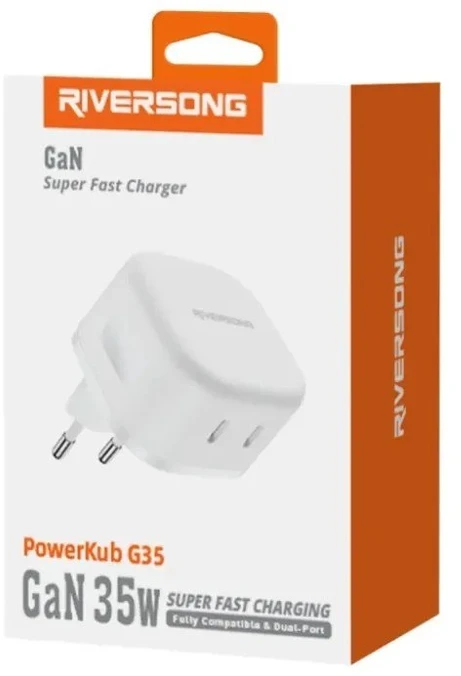 Greito įkrovimo adapteris su 2 x USB-C, Riversong PowerKub G35, baltas