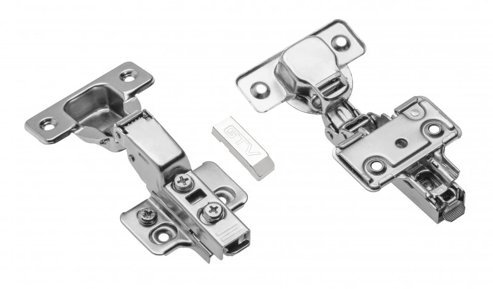 Hydraulic cup hinge semiconcealed with eccentric adjustment of arm and roller, with short