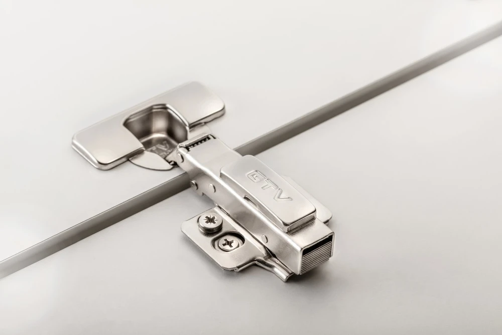 Hydraulic hinge recessed, with eccentric adjustment on the arm and on the slide, H=0, with