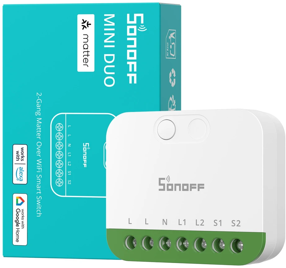Sonoff Mini Duo 2 kanalų Wifi išmanioji relė, Matter