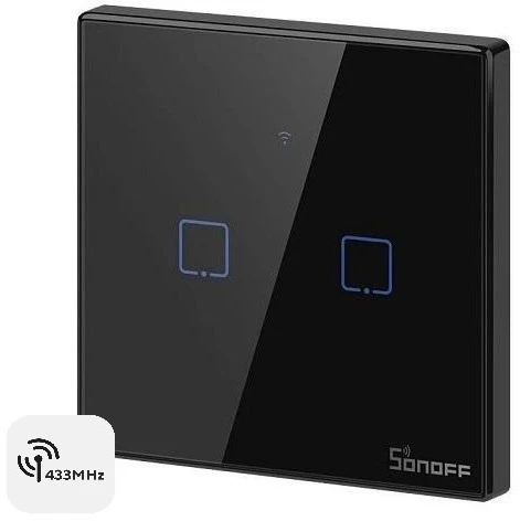 Sonoff T3EU2C-TX 2 kanalų sieninis jungiklis 230VAC juodas