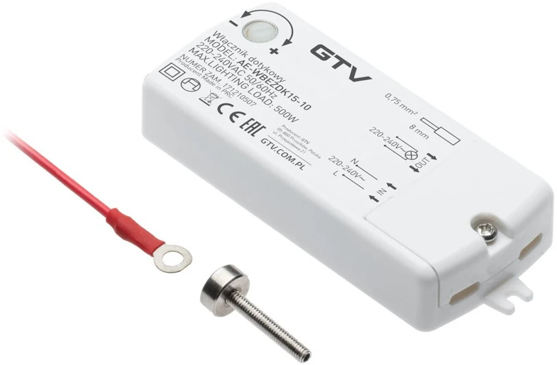 GTV Jutiklinis jungiklis varžtui 230V, maks. 500W (su varžtu), laidas 2 m