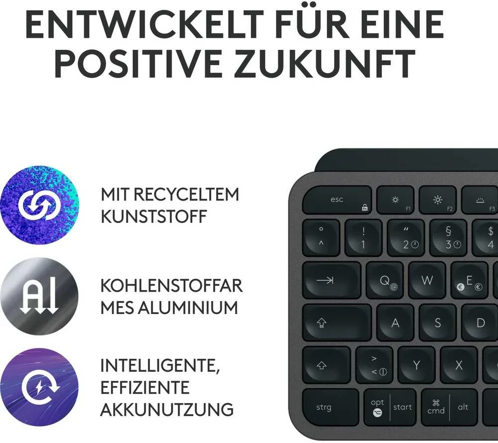 Klaviatūra Logitech MX Keys S Combo klaviatūrų rinkinys juodas QWERTZ (Pažeista pakuotė)
