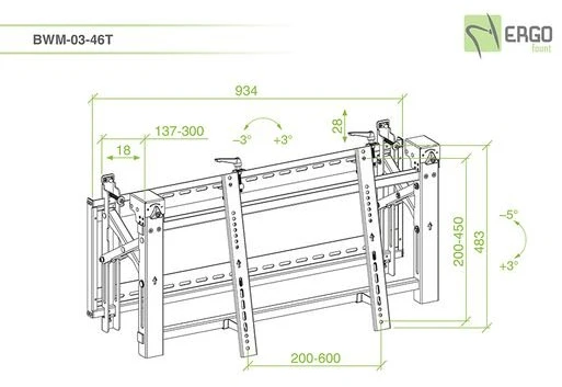 Laikiklis BWM-03-46T Pop-Out Video Wall Mount, Juodas