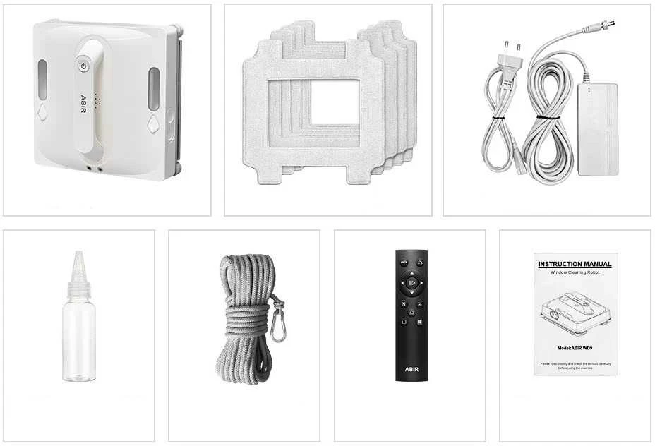 Abir WD9 9000PA langų valymo robotas su 4 krypčių purškimu, lazeriniu jutikliu, išmania atmintimi, baltas