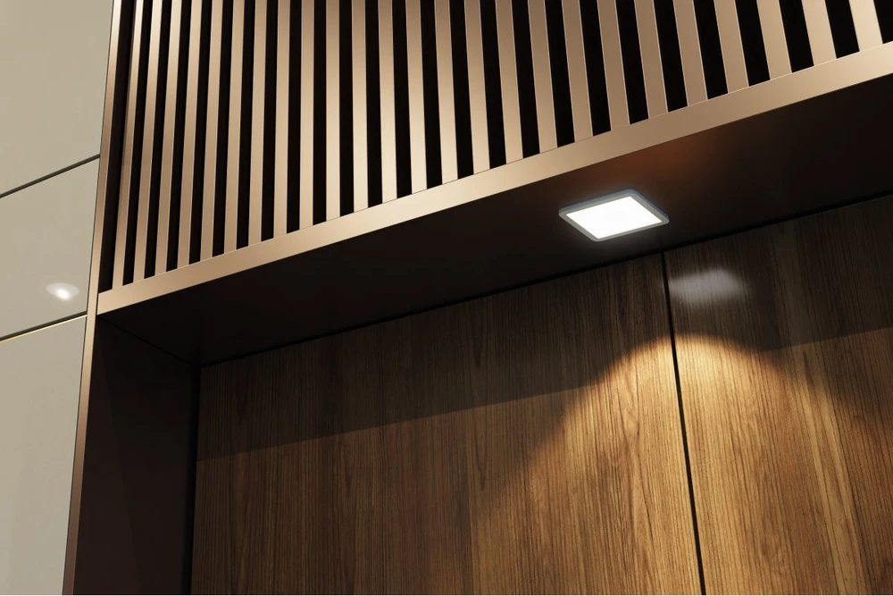 LED luminaire panel VEGAS 3W 100x100, alu, 2in1 warm-cold baltas, mini amp cable 2m