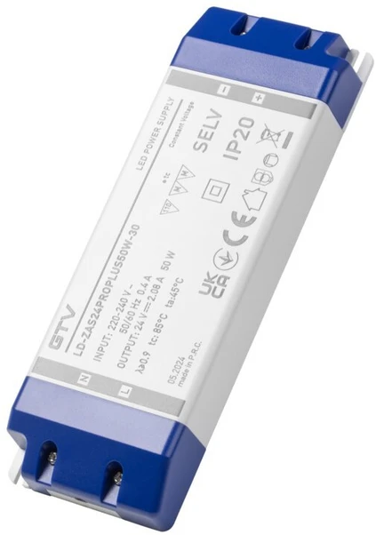 GTV LED Power Supply PRO+ 24V, 50W, input 220-240VAC, IP20, dim.185x65x22 mm