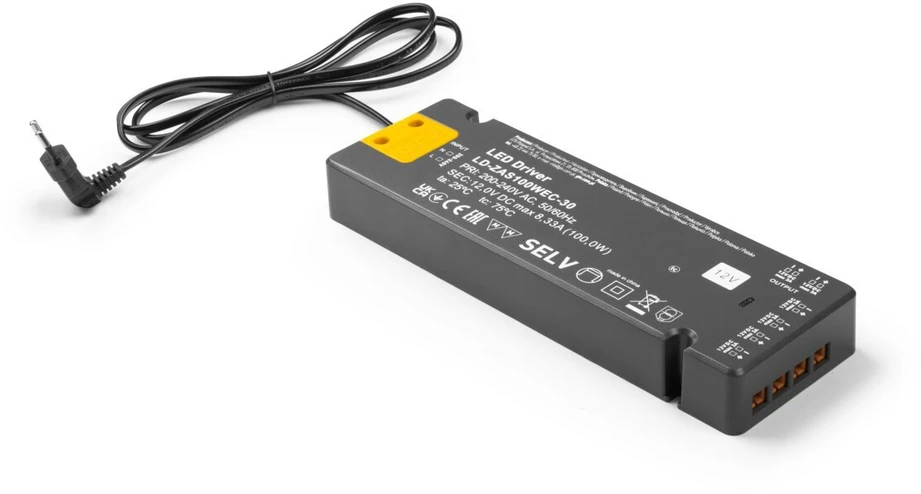 LED POWER SUPPLY SLIM EASY CLICK 12V,100W, input 220-240VAC, IP20, dim.190x62x21 mm with m