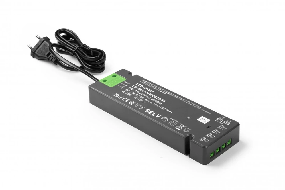 LED POWER SUPPLY SLIM EASY CLICK 24V,100W,input 220-240VAC,IP20,dim.190x62x21 mm with mini