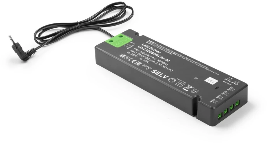 LED POWER SUPPLY SLIM EASY CLICK 24V,60W, input 220-240VAC, IP20, dim.190x62x21 mm with mi