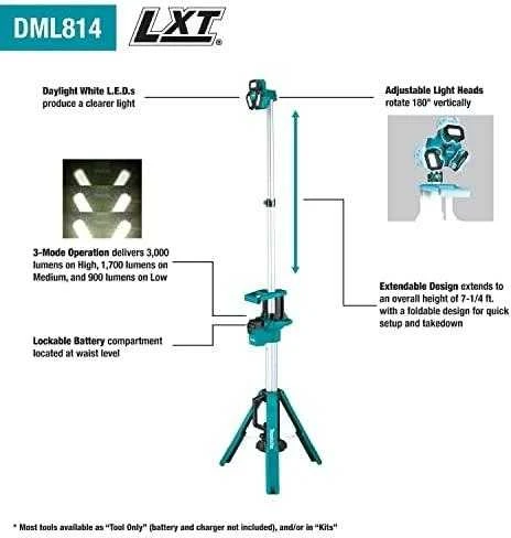 Makita LXT® akumuliatorinis darbinis žibintas DML814 18V • 14,4V • 1250 lx (Pažeista pakuotė)