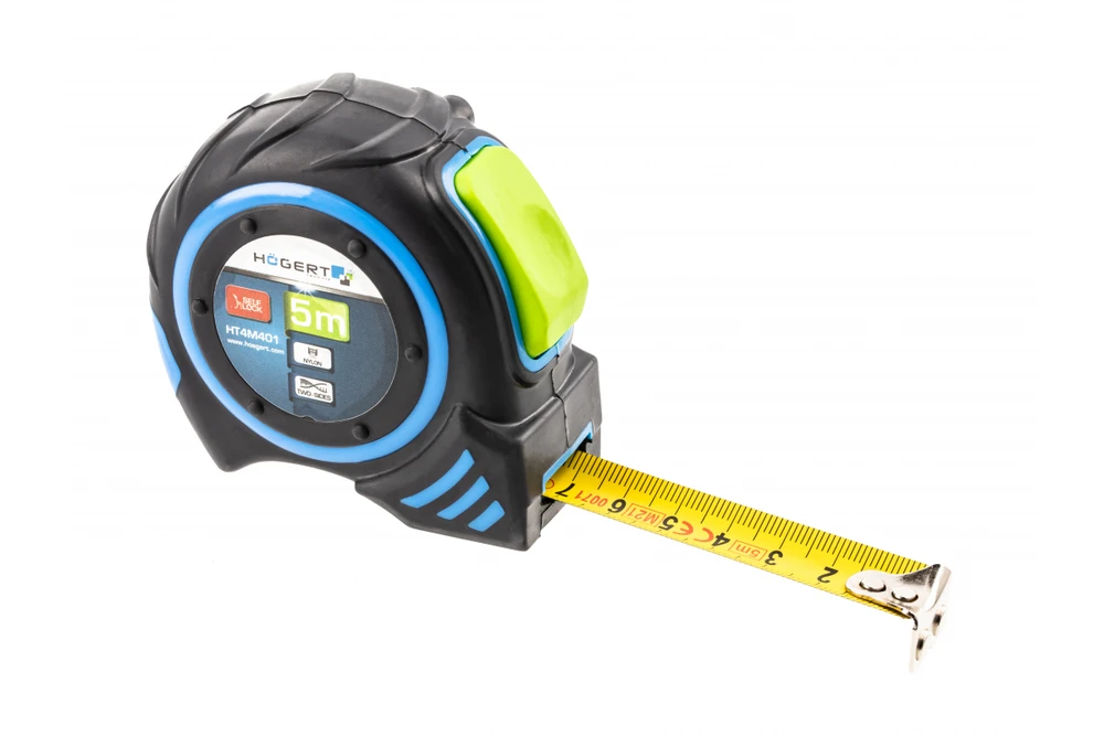 Hogert Matavimo juosta 5 m 19 mm su automatiniu stabdymu, nailono su magnetais