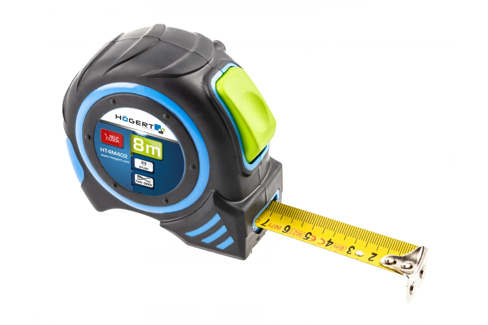 Hogert Matavimo juosta 8 m 25 mm su automatiniu stabdymu, nailonas su magnetais