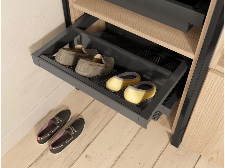 Metal drawer Elite for shoes 900 mm with soft closing, pilka anthracite