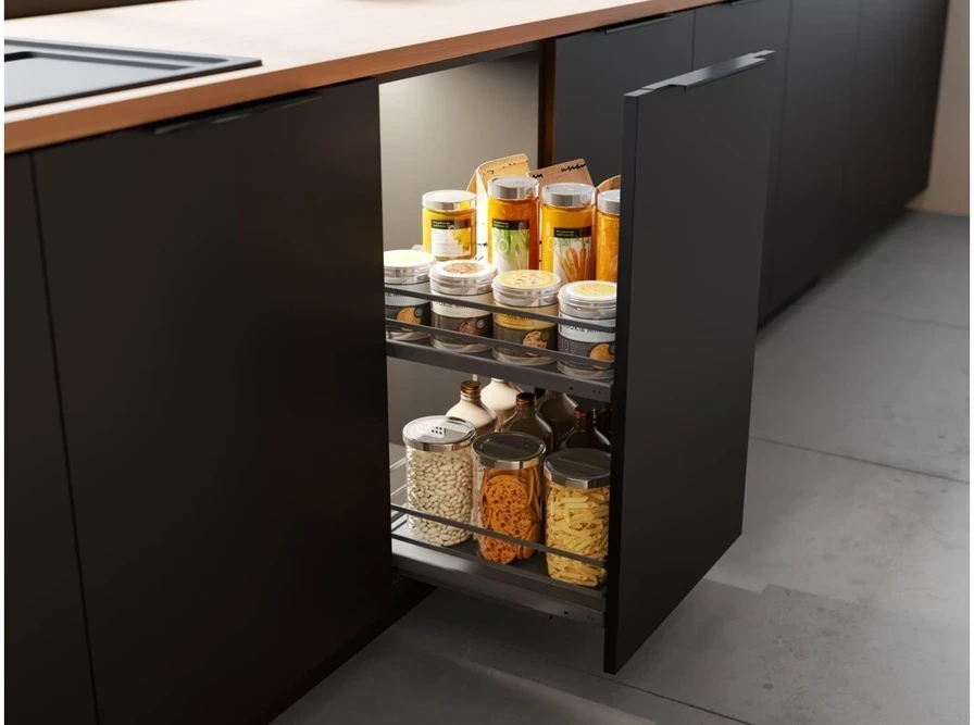 GTV MovixPro side cargo basket, 2 shelves, for cabinet 400 mm, without guides, chrome, mat whi