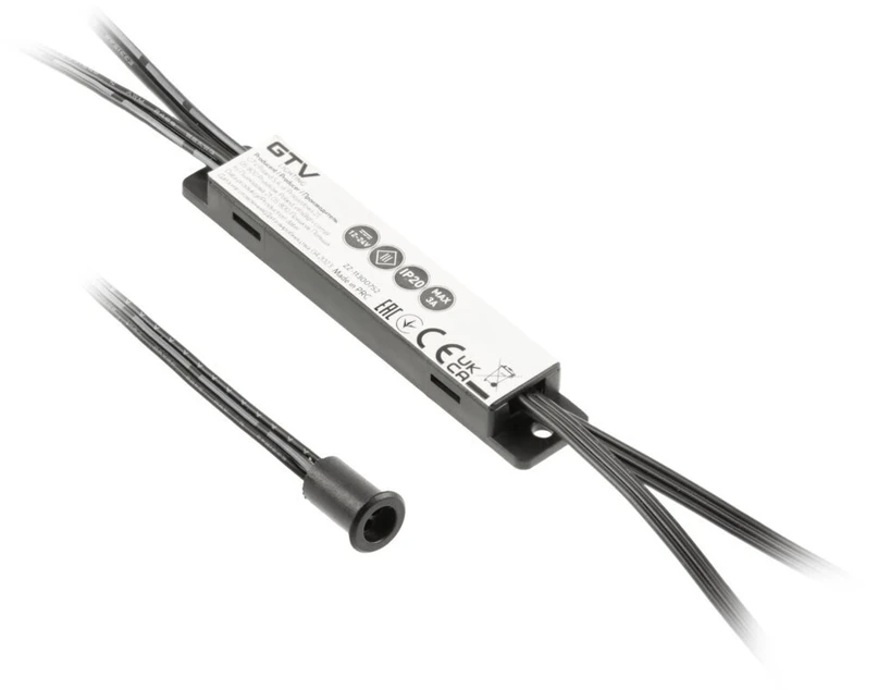 Nekontaktinis jungiklis MIKRO IR 12V/36W, 1 jutiklis, laidai 2 m ir 1,2 m, juodos spalvos