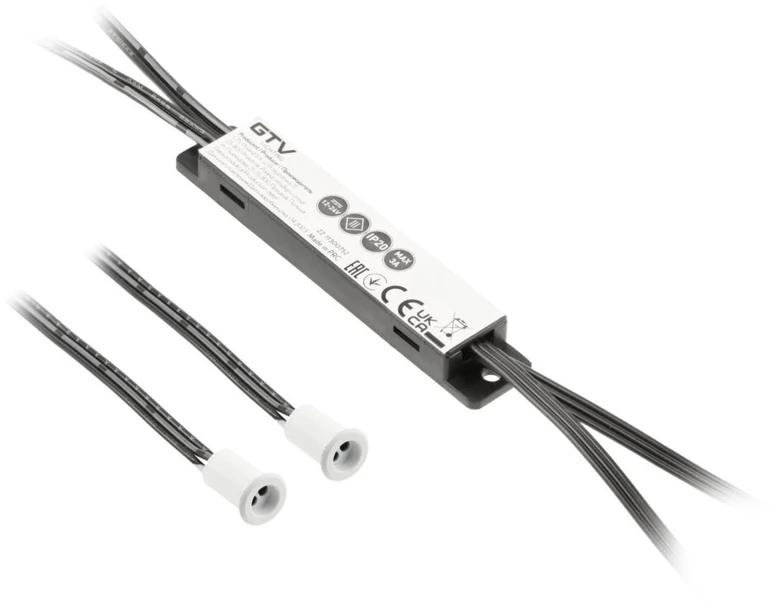 Nekontaktinis jungiklis MIKRO IR 12V/36W, 2 jutikliai, kabeliai 2 m ir 1,2 m, baltos spalv