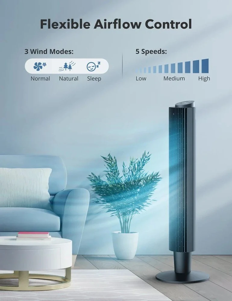 Pastatomas bokštinis ventiliatorius su nuotolinio valdymo pulteliu, TaoTronics TT-TF005