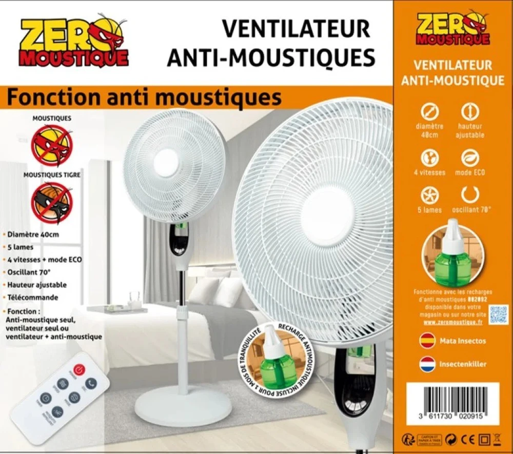 Pastatomas ventiliatorius su apsauga nuo uodų Zero Moustique 002091