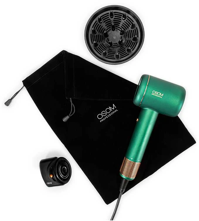 Plaukų džiovintuvas OSOM Professional NERO BLDC Plaukų džiovintuvas OSOMPF8GR, 1600 W, žalios spalvos (Ekspozicinė prekė)