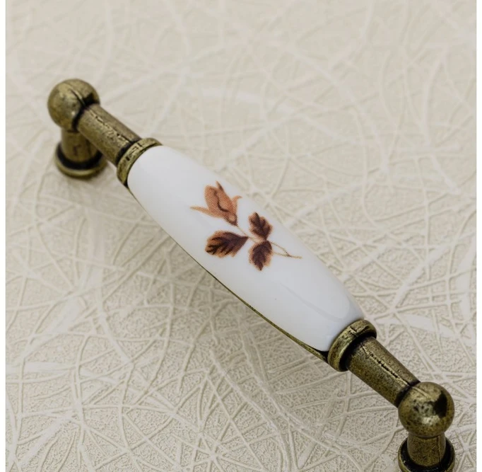 Porcelain handle 728B C=96mm antique brass B-autumn rose