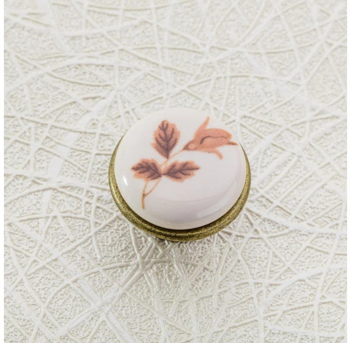 Porcelain knob J4 antique brass B-autumn rose