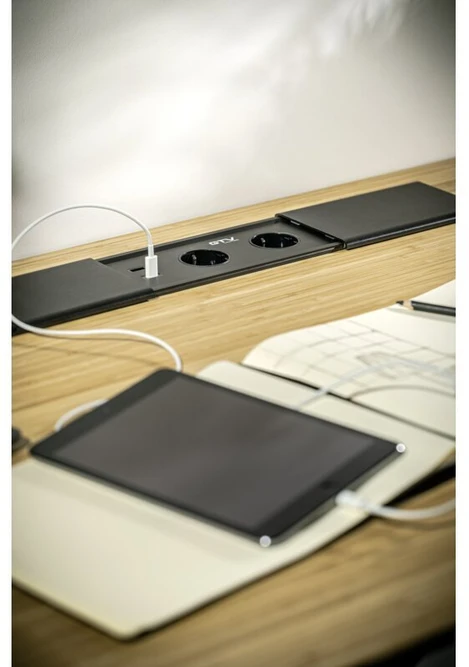 PRESTINO įleidžiamas stalinis ilgintuvas, 2x schuko lizdas, USB A+C, RJ45, HDMI, kabelis 1
