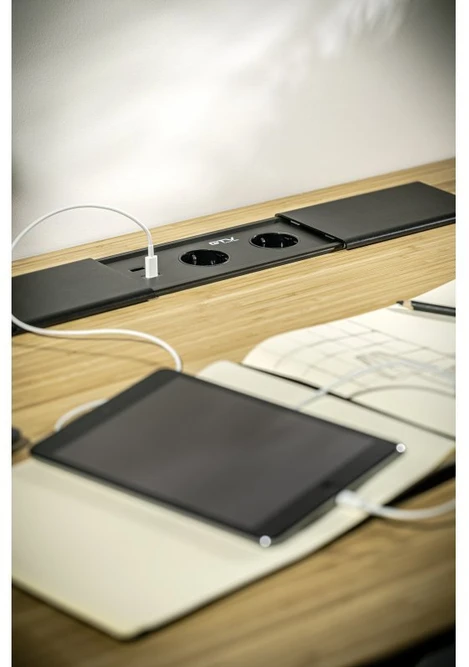 PRESTINO įleidžiamas stalinis ilgintuvas, 2x schuko lizdas, USB A+C, RJ45, HDMI, kabelis 1