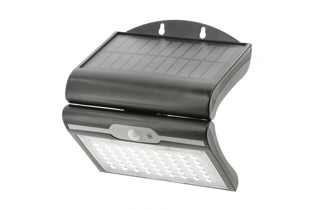 RAMOS saulės fasado šviestuvas su judesio / sutemų jutikliu, 50W, 300lm, 3,7V 1800mAh, IP4