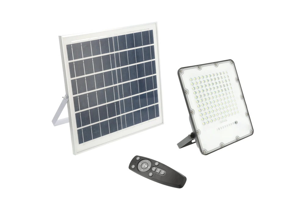 Saulės šviesos diodų prožektorius BRAVOS, 150W, 1500lm, 6400K, IP65, 120°, saulės baterija