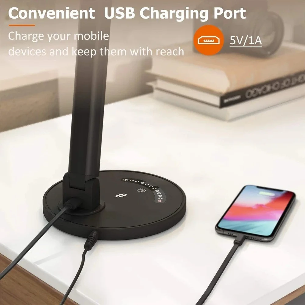 Taotronics Elune E5 7 lygių pritemdoma LED lempa su USB prievadu (Juodas)