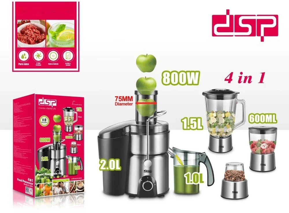 Virtuvinis kombainas DSP KJ3054, 4in1 , 800 W, nerūdijančiojo plieno, su stikliniais indais