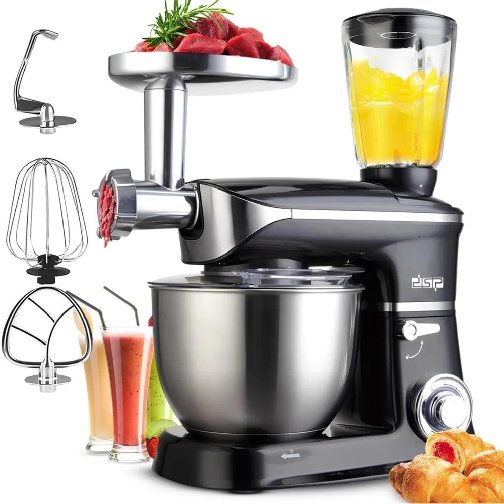 Virtuvinis kombainas DSP KM3031, 1300 W, 6,5 l, su mėsmale ir trintuvu, juodas