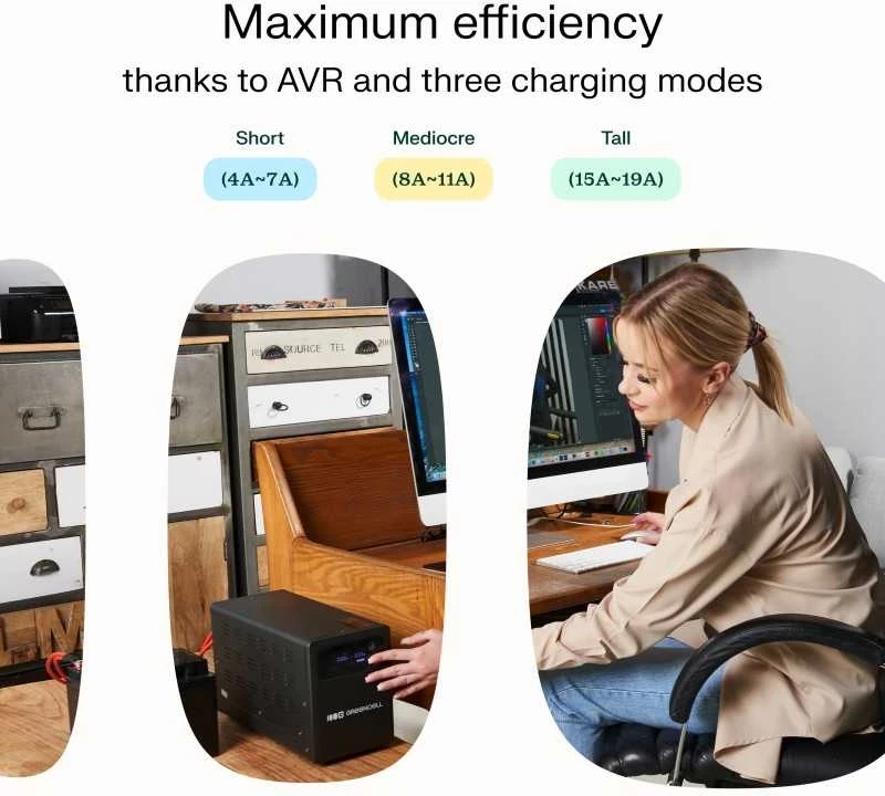 Žalias Cell Žalias Cell Žalias Cell nepertraukiamo maitinimo šaltinis (UPS) 1500 VA 1000 W su LCD ekranu (Atnaujinta)