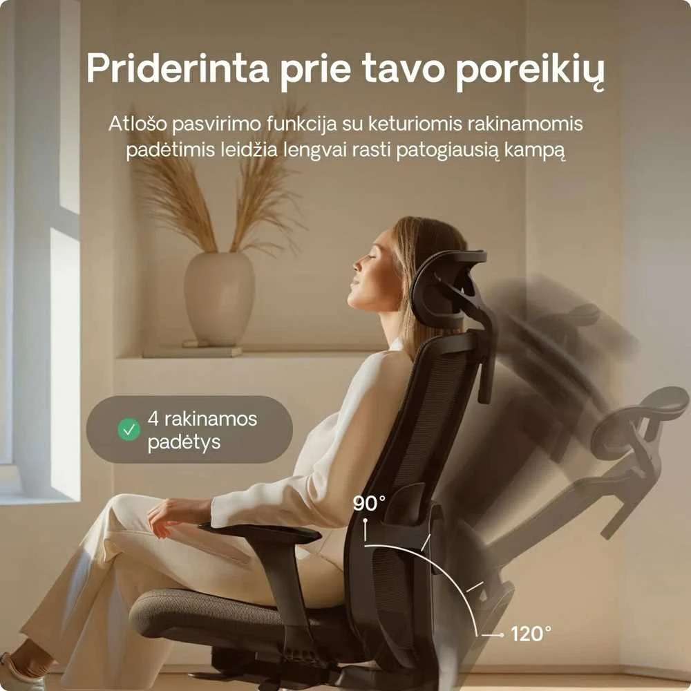 Biuro kėdė Desktronic SitOne Juoda, 4D porankiai, 6 reguliuojami taškai, BIFMA sertifikatas