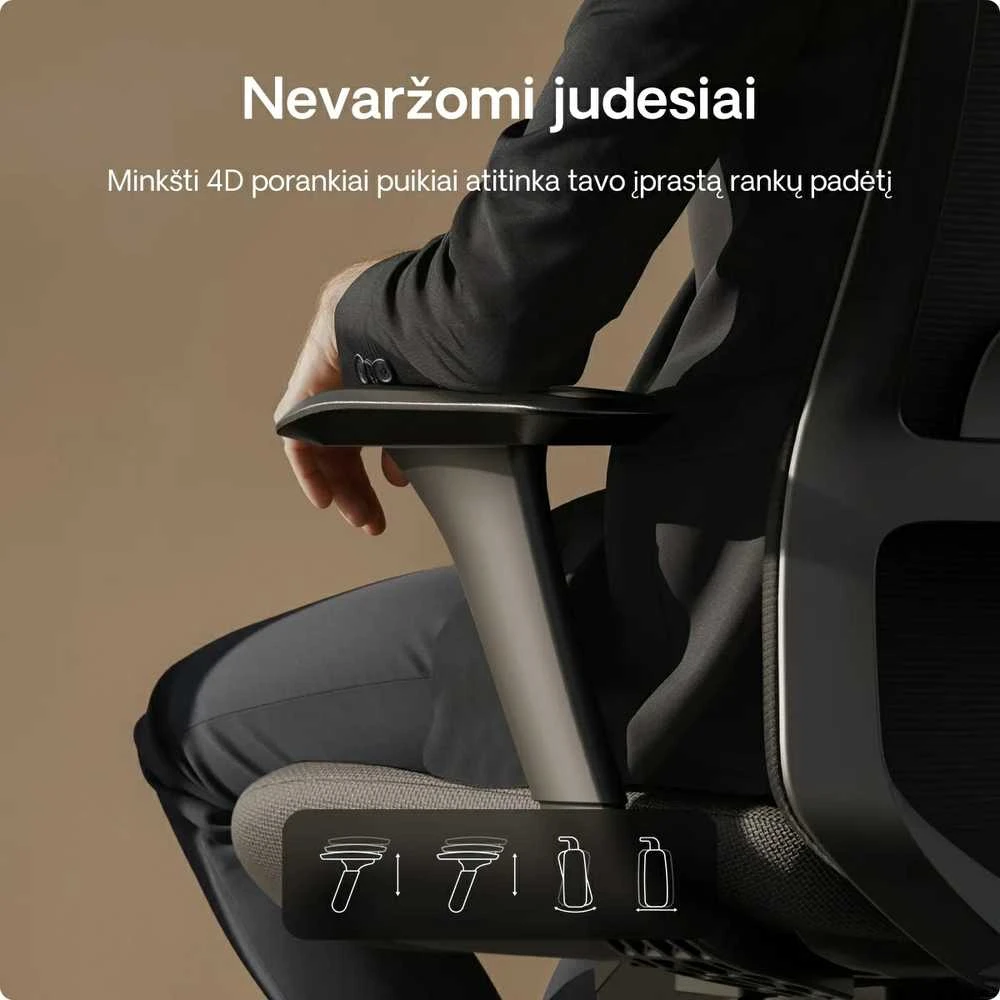 Biuro kėdė Desktronic SitOne Juoda, 4D porankiai, 6 reguliuojami taškai, BIFMA sertifikatas