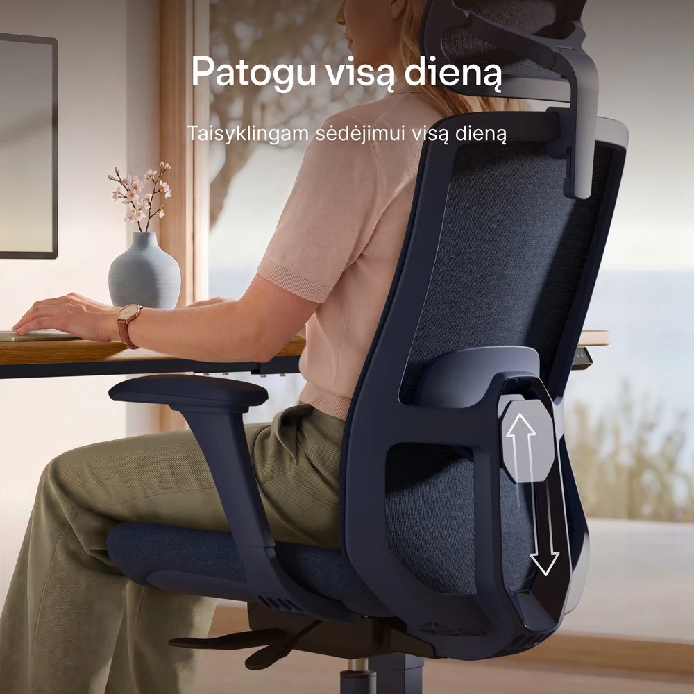 Biuro kėdė Desktronic SitOne Mėlyna, 4D porankiai, 6 reguliuojami taškai, BIFMA sertifikatas