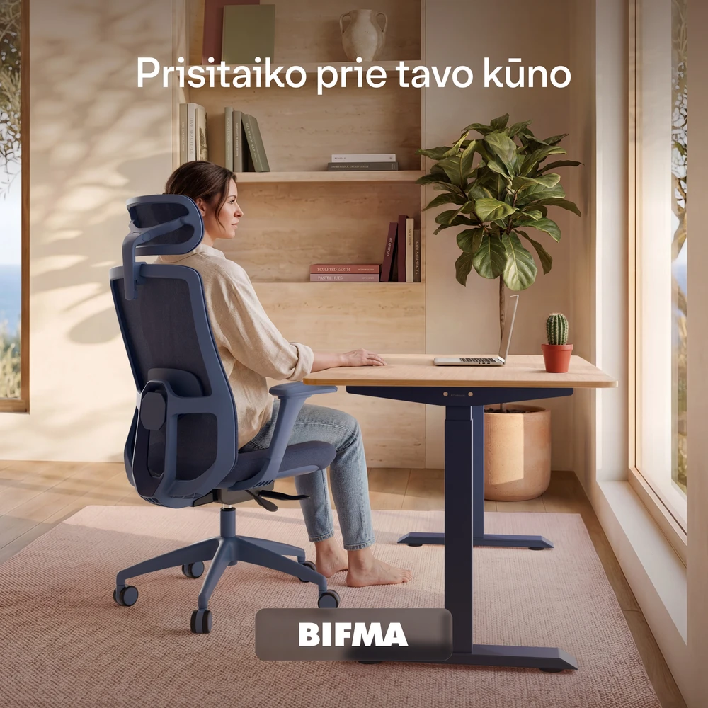 Biuro kėdė Desktronic SitOne Mėlyna, 4D porankiai, 6 reguliuojami taškai, BIFMA sertifikatas