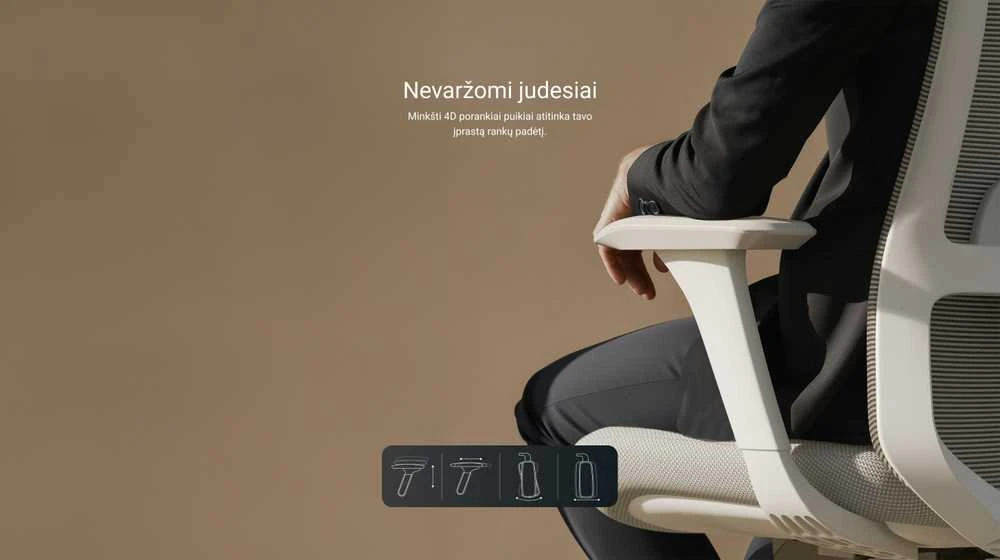 Biuro kėdė Desktronic SitOne Pilka, 4D porankiai, 6 reguliuojami taškai, BIFMA sertifikatas
