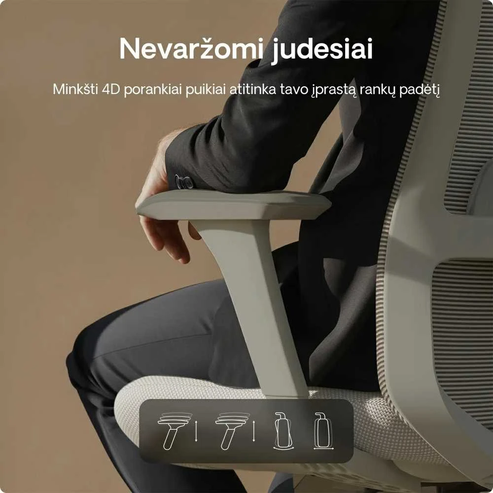 Biuro kėdė Desktronic SitOne Pilka, 4D porankiai, 6 reguliuojami taškai, BIFMA sertifikatas