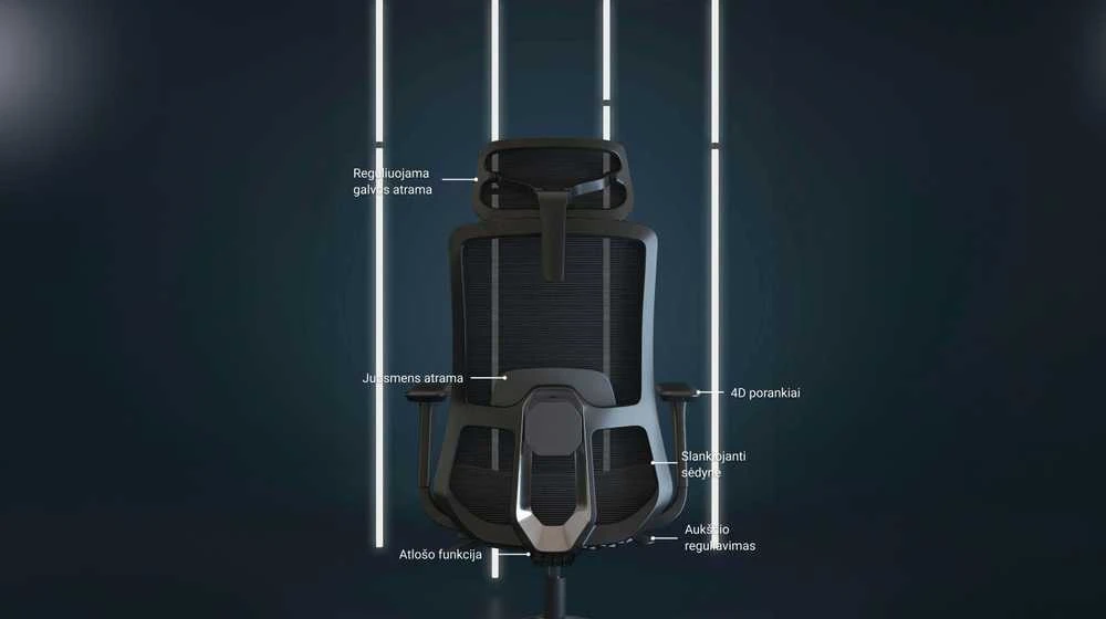 Biuro kėdė Desktronic SitOne Pilka, 4D porankiai, 6 reguliuojami taškai, BIFMA sertifikatas
