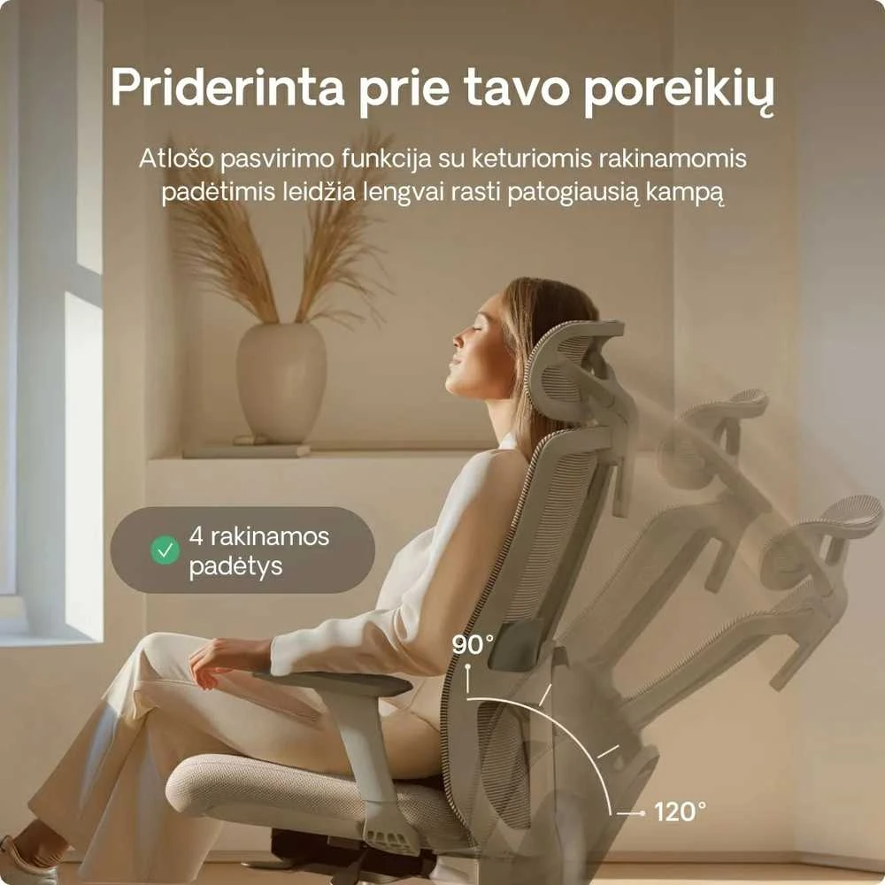 Biuro kėdė Desktronic SitOne Pilka, 4D porankiai, 6 reguliuojami taškai, BIFMA sertifikatas