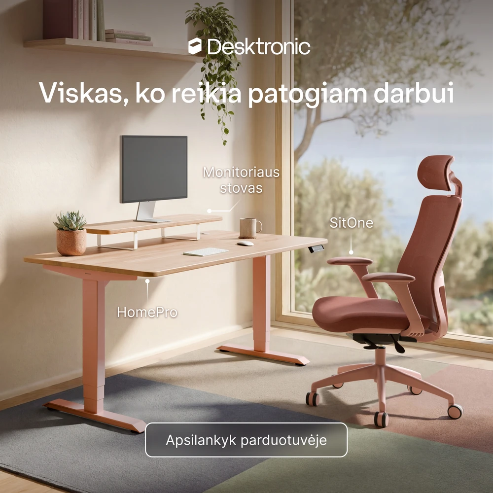 Biuro kėdė Desktronic SitOne Rožinė, 4D porankiai, 6 reguliuojami taškai, BIFMA sertifikatas