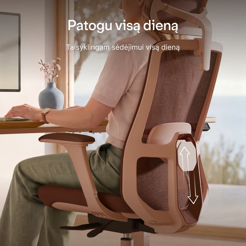 Biuro kėdė Desktronic SitOne Rožinė, 4D porankiai, 6 reguliuojami taškai, BIFMA sertifikatas